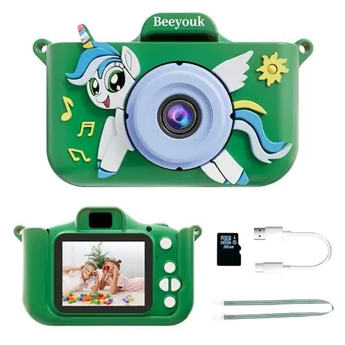 Produktbild: Beeyouk Kinder-Kamera, Geschenke mädchen 4 Jahre-Digitalkamera Kinder,Einhorn-Softshel-Anti-Drop Fotoapparat Kinder,Spielzeug-Kamera ab 3 Geschenk für Kinder im Alter von 4 5 6 7 8 Jahren