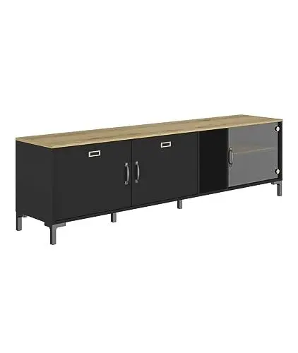 Produktbild: Befara INDUSTRIALER Langer TV-Schrank Randy, Helvezia Eiche/Schwarz, 190 x 41 x 55 cm, industrialer Langer tv-Schrank