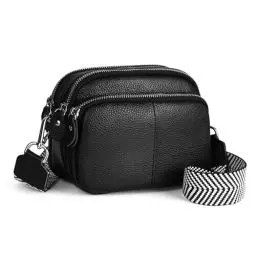 Produktbild: befen Echtes Leder Crossbody Bag Damen Schwarz Breiter Gurt, Kleine Tasche Damen Umhängetasche Damen Klein Kleine Handtasche Damen für Muttertag Einkaufen Reisen, Kleine Umhängetasche Damen