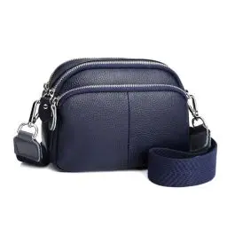 Produktbild: befen Echtes Leder Kleine Handtasche Damen Klein Blau Echtesleder, 3 Reißverschluss-Taschen mit Breitem Schultergurt Kleine Tasche Damen Crossbody Bag für Muttertag, Kleine Umhängetasche Damen Blau