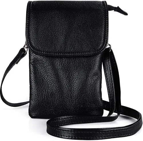 Produktbild: befen Echtleder Handytasche zum Unhängen Damen, Moderne Handytasche Kleine Umhängetasche Damen Genuine Leather Crossbody Bag, Handytasche zum Umhängen Schwarz Leder für Mädchen Frauen