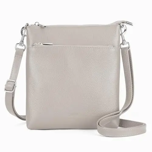 Produktbild: befen Echtleder Umhängetasche Damen Mittelgroß, Handtasche Damen Leder mit Handyfach, Klein Crossbody Bag Handytasche zum Umhängen mit Verstellbar Abnehmbar Schultergurt, Grau