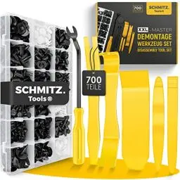 Produktbild: Befestigungsclips Auto + Auto Demontage Werkzeuge Set von SCHMITZ.Tools (700 Teile) Hebelwerkzeug Auto - Kfz Werkzeug - Auto Zubehör Innenraum - Auto Clips - Klips - Spreiznieten - Befestigung Clips