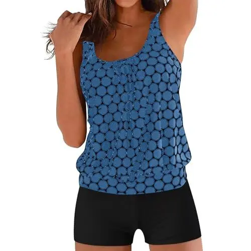 Produktbild: befristetes Angebot Tankini Damen Set, bademode Badeanzug Long Tankini Damen mit Shorts sportlich grau Curvy Camouflage Schwimmshirt Bademoden Tankini Set Urlaub Must Haves
