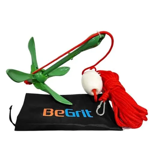 Produktbild: BeGrit Verzinkt Anker Gusseisen Faltanker 1,5KG Ankerset Grün mit Ø 6mm 10 Meter Ankerleine Für Boot SUP Paddle