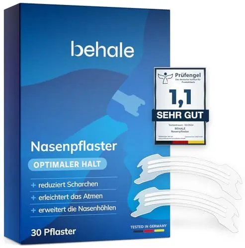 Produktbild: Behale - 30x Nasenpflaster Schnarchen - Dermatologisch getestet I Nose Strips for sleeping I Anti Schnarch Unterstützung I Schnarchstopper dank besserem Atmen