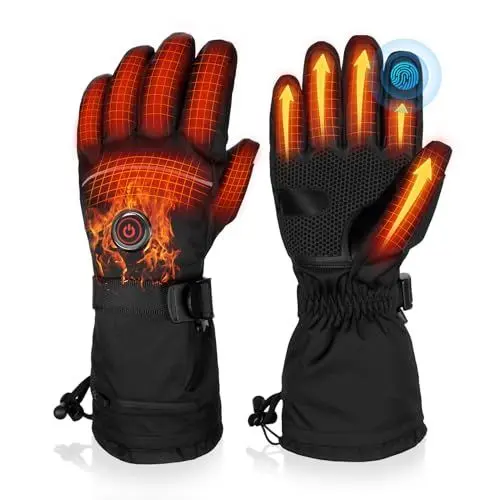 Produktbild: Beheizbare Handschuhe, 5V 6000mAh Elektrische USB Wiederaufladbare Beheizte Handschuhe für Damen Herren, 3 Heizstufen wasserdichte Touchscreen Handschuhe für Wintersport - Motorrad, Skifahren