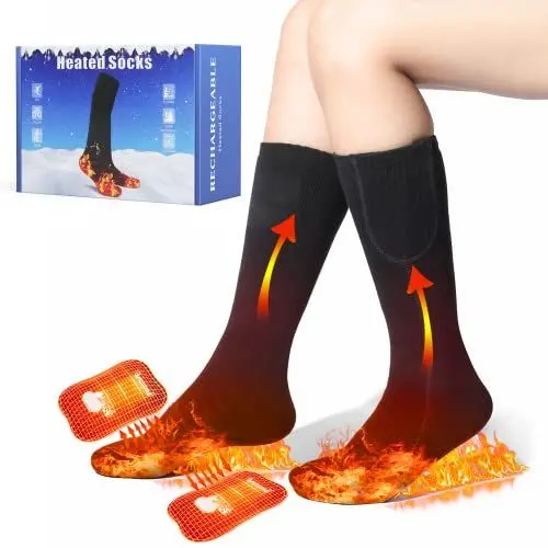 Produktbild: Beheizbare Socken,5V/5000mAh Beheizte Socken Herren Damen Fußwärmer Heizsocken mit 4 Einstellbarer Temperatur,Fusswärmer Elektrisch Warme Socken für Winter Outdoor Camping Angeln Wandern (L)