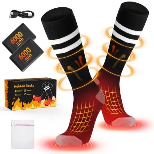 Produktbild: Beheizbare Socken, Beedove 6000mAh Wiederaufladbare Akku Elektrisch Beheizte Socken Damen Herren, 4 Heizstufen Fußwärmer Heizsocken Wärmesocken für Outdoor Skifahren Winter Camping
