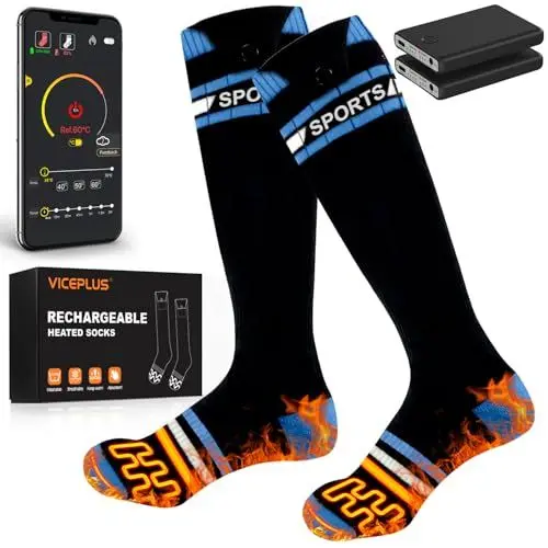 Produktbild: Beheizbare Socken Beheizte Socken,Heizsocken Skisocken 5v 6000 mAh Wiederaufladbare Warme Socken Fußwärmer mit APP-Steuerung Warme Winter Socken Männer Frauen