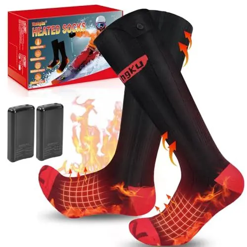 Produktbild: Beheizbare Socken Damen Herren mit Akku, Beheizte Socken 4000mAh, Outdoor, Skifahren & Jagd, 3 Temperaturstufen, Waschbar (Schwarz, 43-46)