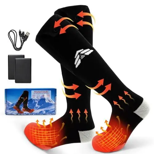 Produktbild: Beheizbare Socken für Männer & Frauen, 5V 5000mAh Batterie Beheizte Socken USB Wiederaufladbar, 3 Temperaturein Stellungen Elektrische Heizsocken, Waschbar für Camping, Radfahren, Wandern