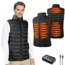 Produktbild: Beheizbare Weste, Beheizte Weste Herren Damen mit Akku, Beheizbare Jacke Heizweste Wärmeweste mit 3 Stufen Temperatur, 4 Heizzone für Outdoor Motorrad Camping L