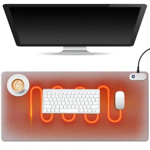 Produktbild: Beheizte Schreibtischunterlage, Afenau 80x33cm Beheizbare Schreibtischunterlage mit 3 Heizstufen und Digitaler Anzeigeschalter, Beheiztes Mauspad, Tischunterlage Beheizt für PC/Laptop (Grau)