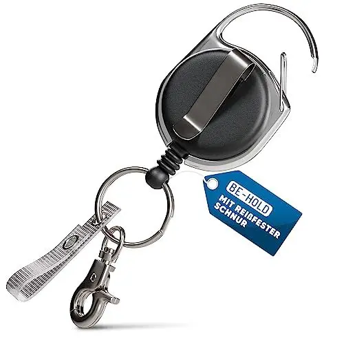 Produktbild: BE-HOLD Schlüssel JoJo, Ausweis JoJo mit extra starker Feder, reißfester Schnur und Schlüsselring, Befestigung mit Gürtelclip oder Karabinerhaken