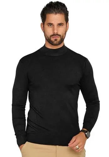 Produktbild: behype. Herren Feinstrick-Pullover Strickpullover mit Stehkragen Rollkragen Pulli Rolli Casual & Business Slim Fit BH_0050-Schwarz-XL