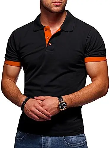 Produktbild: behype. Herren Kurzarm Basic Kontrast Polo-Shirt 20-3011 Schwarz-Orange XL