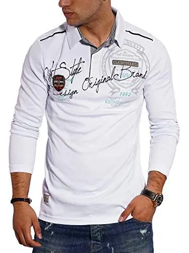 Produktbild: behype. Herren Langarm Polo-Shirt Longsleeve Polo-Hemd 20-6028 Weiß M