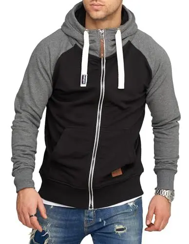 Produktbild: behype. Herren Raglan Sweat-Jacke Sweatshirt weicher Hoodie mit Kapuze & hohem Kragen Kapuzenpullover BH_7673-Schwarz-M