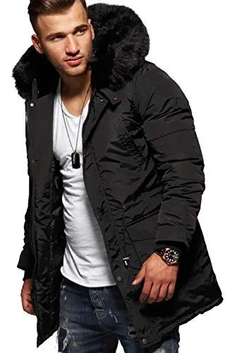 Produktbild: behype. Herren Winter-Parka Winter-Jacke mit Kunstfell an der Kapuze 55-1723 Schwarz M