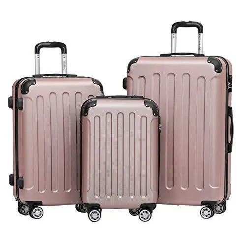 Produktbild: BEIBYE 2045 Zwillingsrollen 3tlg. Reisekoffer Koffer Kofferset Trolleys Hartschale in 20 Farben (Rosa Gold)