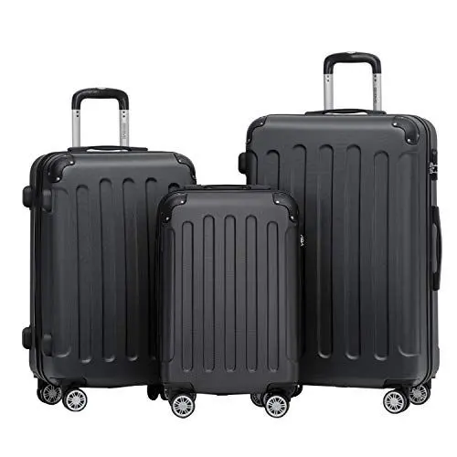 Produktbild: BEIBYE 2045 Zwillingsrollen 3tlg. Reisekoffer Koffer Kofferset Trolleys Hartschale in 20 Farben (Schwarz)