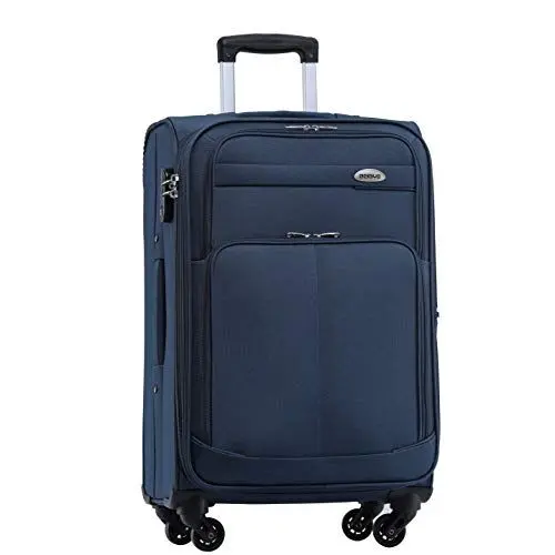 Produktbild: BEIBYE Leichter Stoffkoffer Kofferset Trolley Außentaschen Dehungsfuge mehr Stauraum mit Zahlenschloss (Blau, M-Handgepäck-54cm)