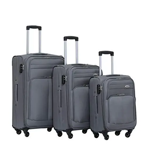 Produktbild: BEIBYE Leichter Stoffkoffer Kofferset Trolley Außentaschen Dehungsfuge mehr Stauraum mit Zahlenschloss (Grau, Set)