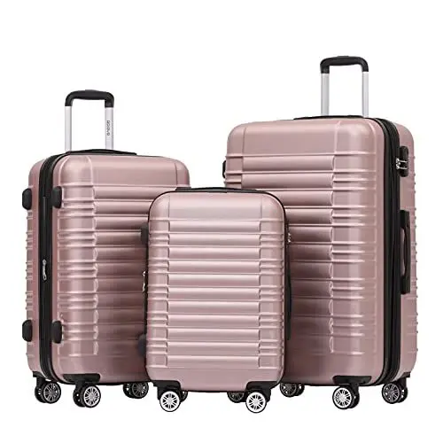 Produktbild: BEIBYE Hartschalen Koffer Trolley Rollkoffer Reisekoffer Zwillingsrollen Kofferset (Rosagold, Set)