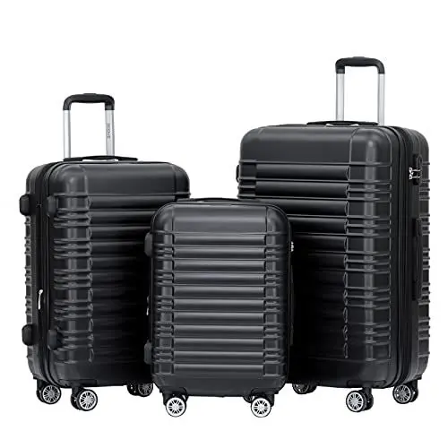 Produktbild: BEIBYE Hartschalen Koffer Trolley Rollkoffer Reisekoffer Zwillingsrollen Kofferset (Schwaz, Set)