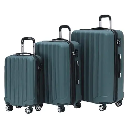 Produktbild: BEIBYE TSA-Schloß 2080 Zwillingsrollen 3 TLG. Reisekofferset Koffer Kofferset Trolley Trolleys Hartschale (Dunkelgreen)