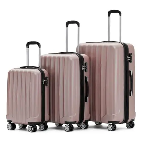 Produktbild: BEIBYE TSA-Schloß 2080 Zwillingsrollen 3 TLG. Reisekofferset Koffer Kofferset Trolley Trolleys Hartschale (Rosa Gold)
