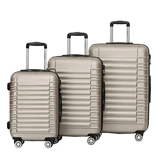 Produktbild: BEIBYE Zwillingsrollen Reisekoffer Koffer Trolleys Hartschale M-L-XL-Set (Champagner, Set)