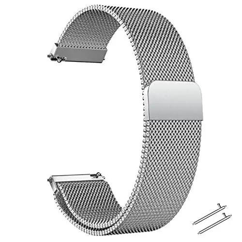 Produktbild: beifon Edelstahl Uhrenarmband Mesh 20mm/22mm Gold/Silber/Schwarz Ersatz Metall Armband Edelstahlarmband mit Magnetverschluss Smartwatch Schnellverschluss Watch Uhren Ersatzband (Silber, 22mm)