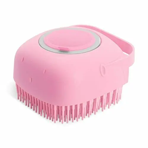 Produktbild: BEIJIALY 3 Stück Badebürste für Hunde und Katzen, Hunde-Shampoo-Bürste mit Shampoo-Spender, Haustierpflege, Beruhigende Massagebürste, Weiche Silikon-Badebürste,(Rosa)
