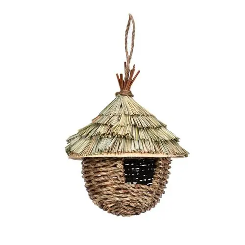 Produktbild: BEIJIALY Kolibri-Haus, Gras-hängende Vogelhütte, Handgewebtes Hängendes Kolibri-Nest, Kolibri-Nisthaus, Finken-Vogelhaus für Gartenfenster Im Freien(Khaki)