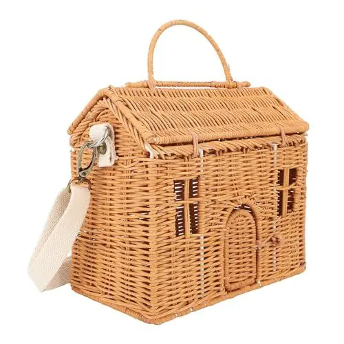 Produktbild: BEIJIALY Rattan-Aufbewahrungskorb-Tasche, Niedliche Handgewebte Hausform-Tasche, Multifunktionale Umweltfreundliche Umhängetasche, Strandhandtasche für Jungen und Mädchen, Fotografie