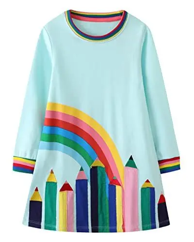 Produktbild: Beilei Creations Mädchen Kleider Baumwolle Karikatur Stickerei Casual Jersey Kleider Gr.85-130(7 Jahre, Ugds017)