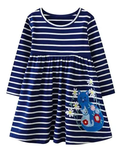 Produktbild: Beilei Creations Mädchen Kleider Baumwolle Karikatur Stickerei Casual Jersey Kleider Gr.85-130 (2Jahre/85cm, Ugds002)