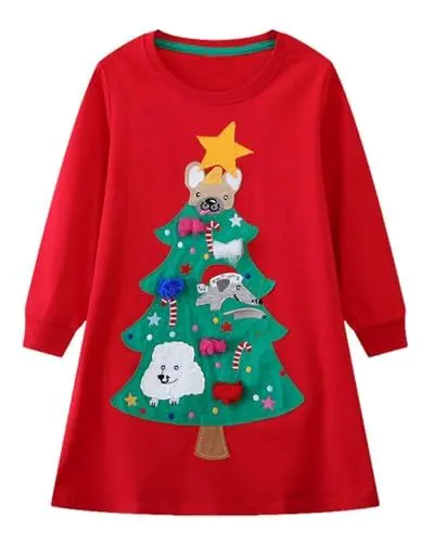Produktbild: Beilei Creations Mädchen Kleider Baumwolle Karikatur Stickerei Casual Jersey Kleider Gr.85-140(4 Jahre, Ugds036)