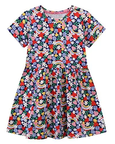 Produktbild: Beilei Creations Mädchen Kleider Baumwolle Kurzarm Stickerei Casual Sommer T-Shirt Kleid Gr.85-140 (7Jahre/130cm, DGS07)