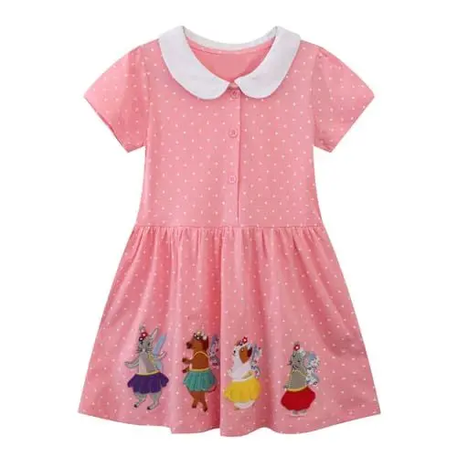 Produktbild: Beilei Creations Mädchen Kleider Kurzarm Baumwolle Kinder Kleid Süßes Muster Gr.85-140 (2Jahre/85cm, LL014)