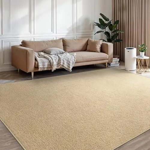 Produktbild: BEIMO Waschbarer Teppich Wohnzimmer Kurzflor Anti-Rutsch Unterseite Uni Modern Design Teppich Weich rutschfest für Esszimmer, Kinderzimmer und Schlafzimmer, Beige 160X220CM