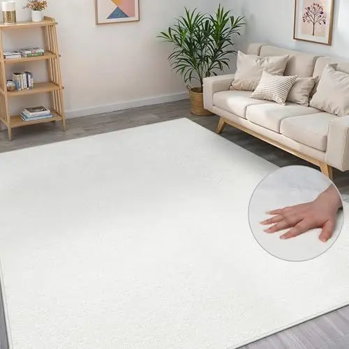 Produktbild: BEIMO Waschbarer Teppich Wohnzimmer Kurzflor Anti-Rutsch Unterseite Uni Modern Design Teppich Weich rutschfest für Esszimmer, Kinderzimmer und Schlafzimmer, Creme 80X150CM