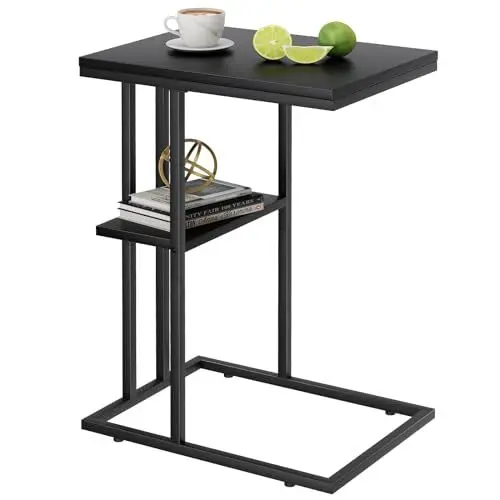 Produktbild: Beistelltisch C Form, Couch Beistelltischs, Kaffeetisch Kleiner Tisch, Sofa Tisch Beistelltische Bett, Side Table Beistelltische Sofa, Couchtisch Klein Laptop Tischs, Sofatisch, Holzigkeit, Schwarz