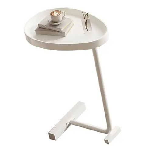 Produktbild: Beistelltisch C Form, Mobiler Kaffeetisch Sofatisch Kleiner Ei ovales geformtes Couchtisch Nachttisch Wohnzimmertisch mit Metallgestell fürs Wohnzimmer Sofas Hölzernes (White)