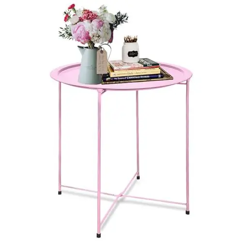 Produktbild: Beistelltisch rund, Kleiner Tisch,Couchtisch klein, Couchtisch, Teetisch, Nachttisch,Beistelltisch Metalltablett Stauraum Snacktisch, Sofatisch für Wohnzimmer Schlafzimmer, Nachttisch modern (Rosa)