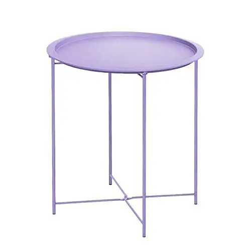 Produktbild: Beistelltisch rund, Kleiner Tisch, Couchtisch klein, Couchtisch, Teetisch, Nachttisch,Beistelltisch Metalltablett Stauraum Snacktisch, Sofatisch für Wohnzimmer Schlafzimmer, Nachttisch Modern (Lila)