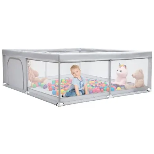 Produktbild: BEJOY Großer Laufstall Laufgitter XXL 180*200 cm, Kompakt und Stark, Schaumstoffschutz Rutschfester mit Transparentem, Atmungsaktivem Netz, Reißverschluss für Babys & Kleinkinder Indoor & Outdoor