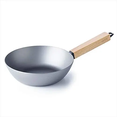 Produktbild: Beka Carbonstahl Wokpfanne Induktion und Barbecue, mit hitzeabweisendem Griff aus Holz, ohne Deckel, 24cm, Bodendurchmesser 14,3cm, natürlich beschichtet, Nomad Kollektion